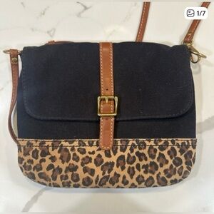 Fossil Taylor Fab Top Black & Leopard Crossbody Bag